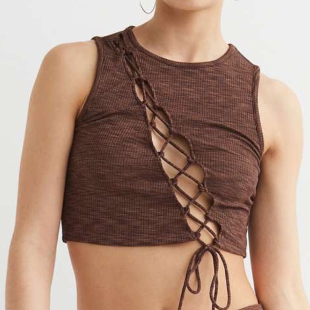 Brown Top with Lace-Up Detail